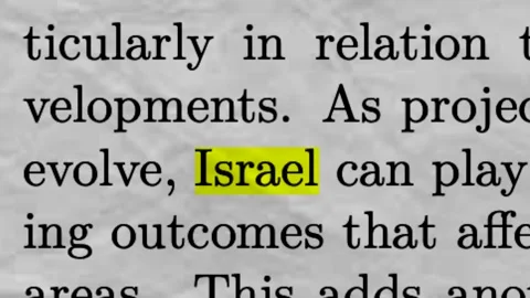 Israel Highlighted in Newspaper Article Documentary Style News Text Background Stock Footage 334781545