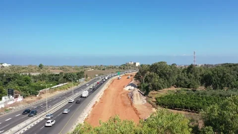 Israel Highway 2 Under construction adding a lane -AUG 2020-Aerial Shot Stock Footage 139433358