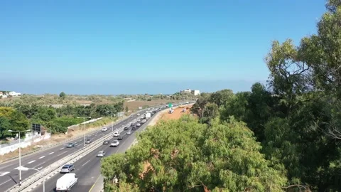 Israel Highway 2 Under construction adding a lane -AUG 2020-Aerial Shot Stock Footage 139434211