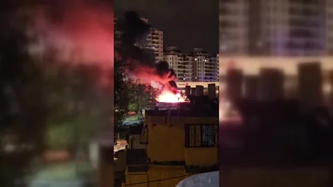 Israel: Iranian Rocket Attack Starts Fire In Israel Stock Footage 330785909