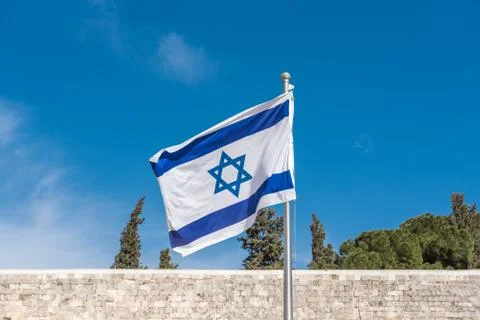 Israel, Jerusalem - 27 February 2017: Israeli flag at the western wall Stock Photos