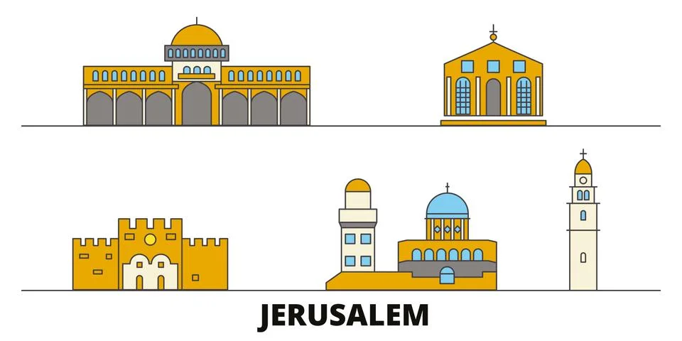 Israel, Jerusalem flat landmarks vector illustration. Israel, Jerusalem line Illustrazione stock