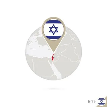 Israel map and flag in circle. Map of Israel, Israel flag pin. Map of Israe.. Stock Illustration