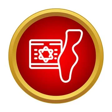 Israel map and star of david icon on red button Stock Illustration