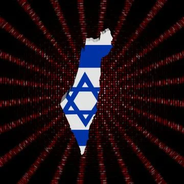 Israel map flag on red hex code burst illustration Stock Illustration