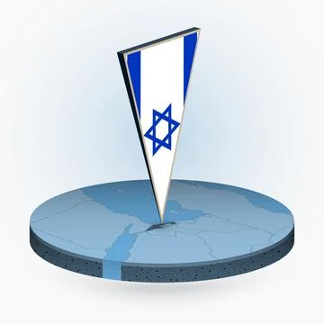 Israel map in round isometric style with triangular 3D flag of Israel Stock Illustration