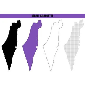 Israel map silhouette in solid purple outline and dotted pattern variations.. Stock Illustration