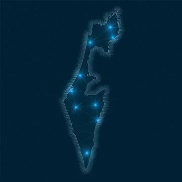 Israel network map. Abstract geometric map of the country. Digital connecti.. Fotos de archivo