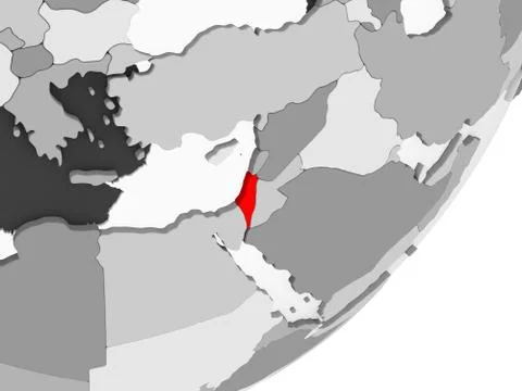 Israel in red on grey map Stock Illustration