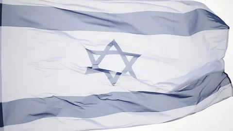 Israel state flag blown by the wind on a pole with clear sky on background Video stock 241510587