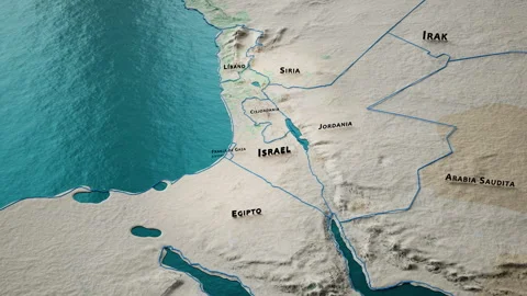 Israel stylized physical terrain map and neighboring countries (Spanish) Stock Footage 255721012