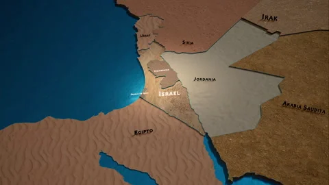 Israel stylized physical terrain map and neighboring countries (Spanish) Stock Footage 255721054
