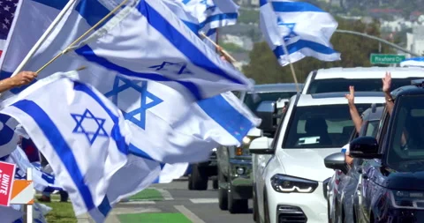 Israel supporters protest against Palestinian Hamas in Beverly Hills, 4K Stock Footage