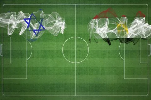 Israel vs Egypt Soccer Match, national colors, national flags, soccer field,  Illustrazione stock