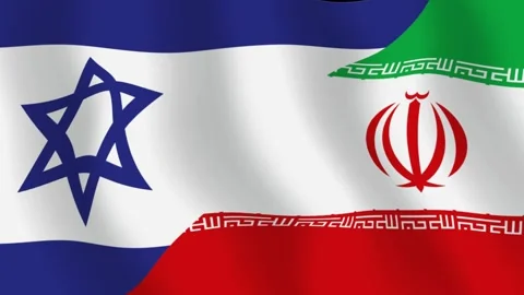 Israel vs Iran waving flags animation isolated on black background Stock Footage 337056279