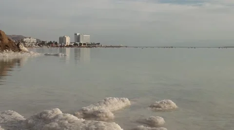 Israel.Dead Sea.Chunks of salt on the surface of the Dead Sea. Stock Footage 68454503