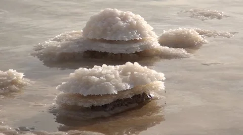 Israel.Dead Sea.Chunks of salt on the surface of the Dead Sea. Stock Footage 68454761