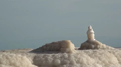 Israel.Dead Sea.Chunks of salt on the surface of the Dead Sea. Stock Footage 68455408