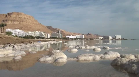 Israel.Dead Sea.Chunks of salt on the surface of the Dead Sea. Stock Footage 68456102
