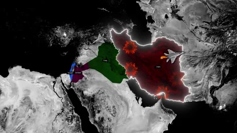 Israeli Air Force Attack Route to Iran  Geopolitical Map Visualizatio Vídeos de archivo 331422967