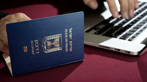 Israeli citizen insert data from International Travel document Passport for b Stock Footage 138907447