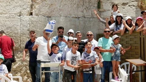 Israeli family is celebrating near Western Wall Stock Footage