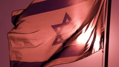 Israeli Flag in the Dawn Rays 4K TZ Stock Footage 286756004