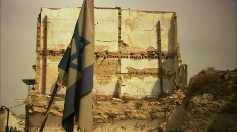 Israeli flag in ruins Stock Footage 12761253