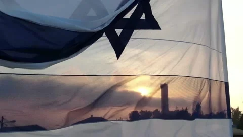Israeli Flag in Sunset Video stock 132332722