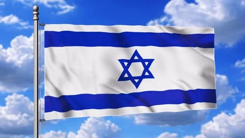 Israeli Flag waving in the wind on sky with clouds background Stock Footage 325457654