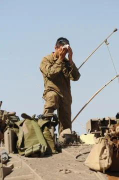 Israeli soldiers next to the gaza border Stock Photos