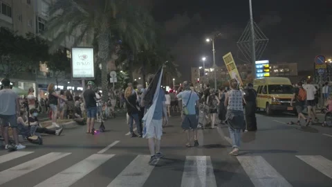 Israelis protest response to economic fallout from virus covid-19 Stock Footage 139496373