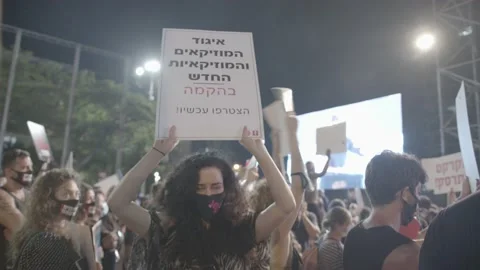 Israelis protest response to economic fallout from virus covid-19 Stock Footage 139496391