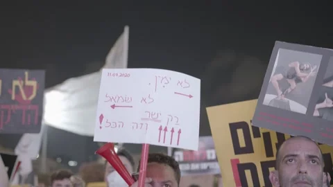 Israelis protest response to economic fallout from virus covid-19 Stock Footage 139496413