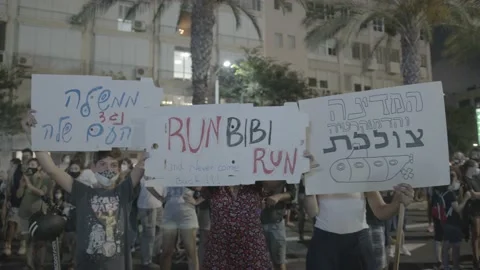 Israelis protest response to economic fallout from virus covid-19 Stock Footage 139496455