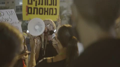 Israelis protest response to economic fallout from virus covid-19 Stock Footage 139496507