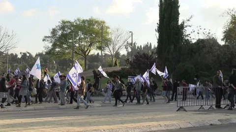Israelis protesting on Betsalel Street Jerusalem Video stock 237083578