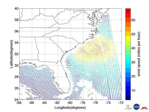 This ISRO-NASA-JPL-Caltech collaborative image shows ocean wind vector dat... Stock Photos