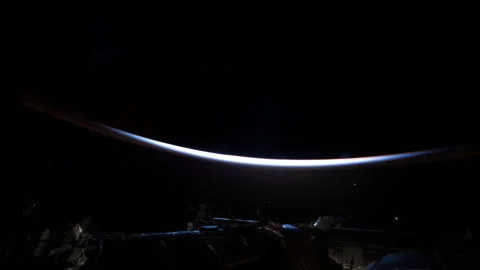 ISS Modules Illuminated By Sunrise Earth Rotation Slow Motion. Stock Footage 330396562