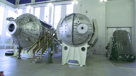 ISS modules in the training center, panorama Stock Footage 34803010