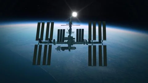 ISS orbiting around the Earth Stock Illustration