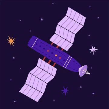 ISS satellite on the background of the starry sky vector illustration. Spacec Stock Illustration