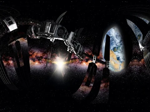 ISS in virtual reality 360 degree video. International Space Station Orbiting  Vidéo 74842214