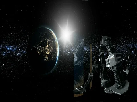 ISS in virtual reality 360 degree video. International Space Station Orbiting  Vidéo 75778154