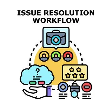 Issue resolution workflow concept illustrating problem solving Stock Illustration
