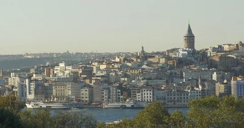 Istanbul Beyoglu district with views of Galata Tower Stock Footage
