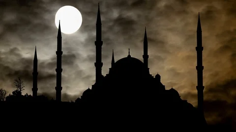 Istanbul: Blue Mosque of Sultan Ahmed Camii, Time Lapse by Night, Turkey Stock Footage 113559903