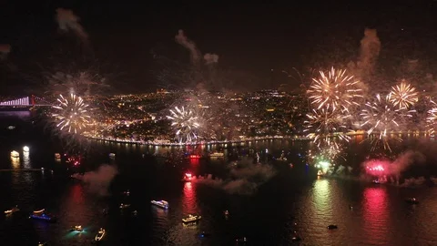 Istanbul Bosphorus Firework Drone 1 Stock Footage 120905535