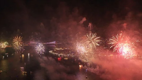 Istanbul Bosphorus Firework Drone 2 Stock Footage 120903697