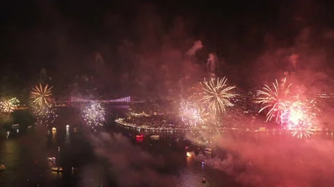 Istanbul Bosphorus Firework Drone 2 Vídeos de archivo 132957864